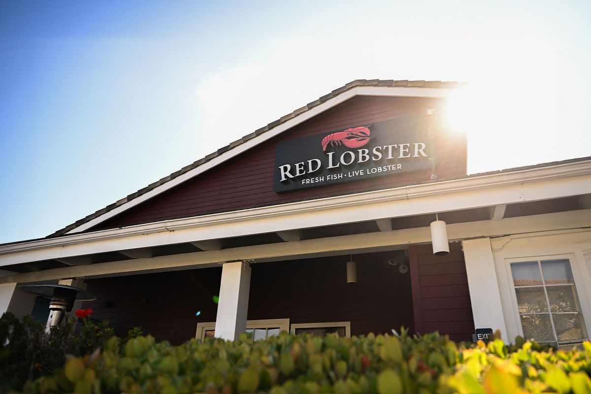 The Red Lobster logo is displayed outside of a closed restaurant in Torrance, California on May 14, 2024. (PATRICK T. FALLON/AFP via Getty Images)