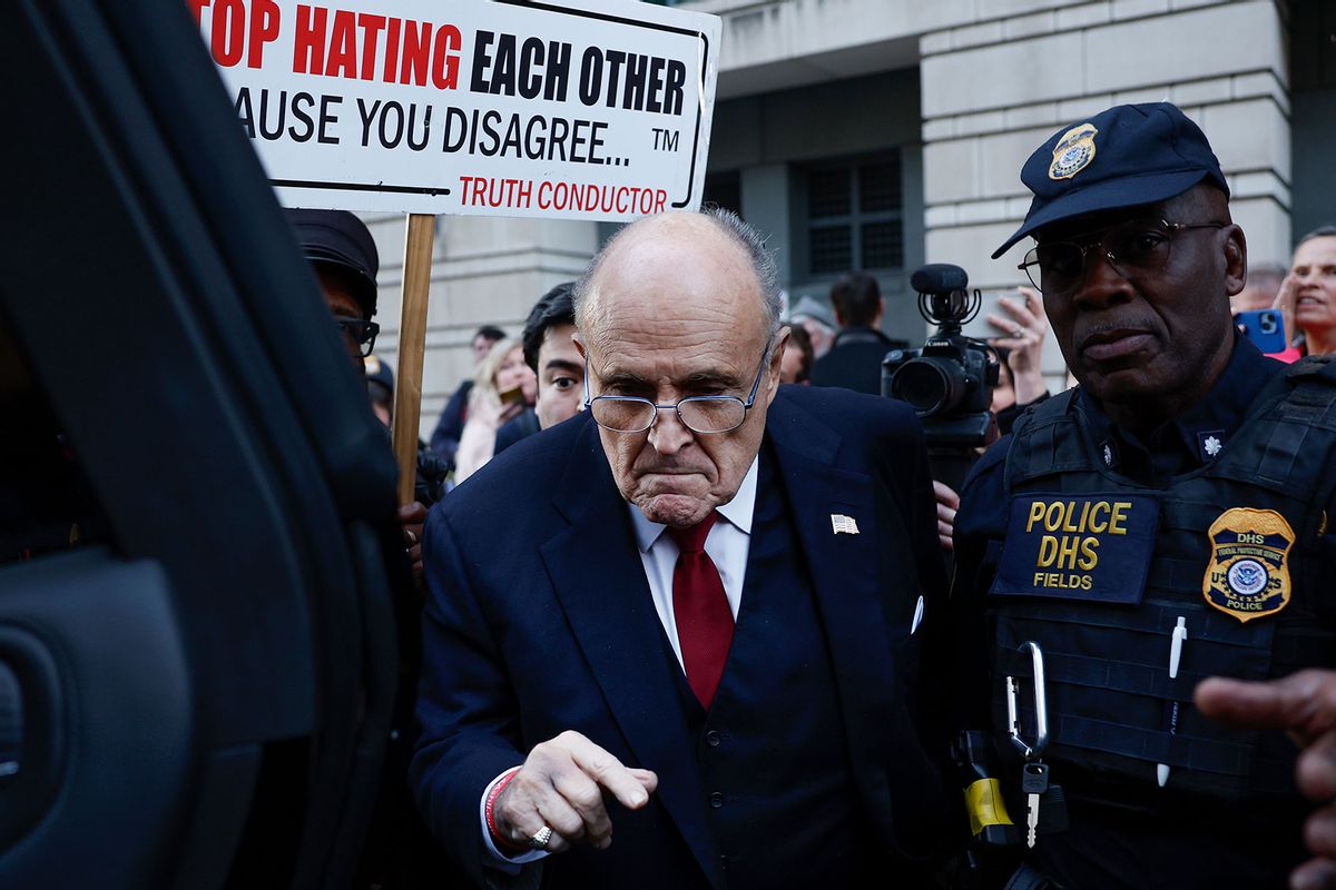 Rudy Giuliani, the former personal lawyer for former U.S. President Donald Trump, departs from the E. Barrett Prettyman U.S. District Courthouse after a verdict was reached in his defamation jury trial on December 15, 2023 in Washington, DC. (Anna Moneymaker/Getty Images)