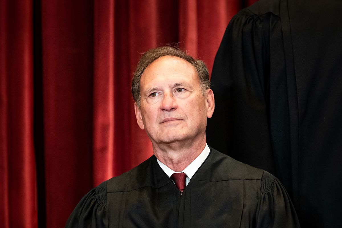 Associate Justice Samuel Alito sits during a group photo of the Justices at the Supreme Court in Washington, DC on April 23, 2021. (Erin Schaff-Pool/Getty Images)