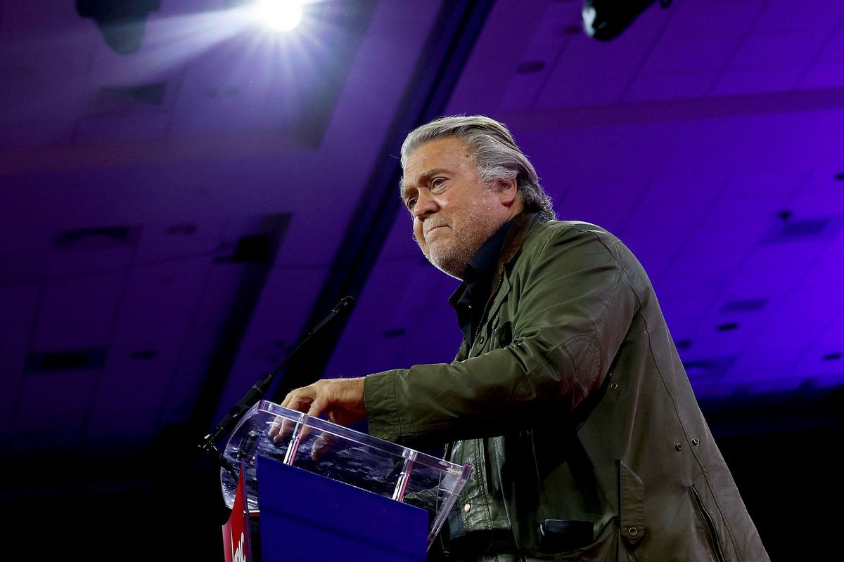 Steve Bannon, former advisor to former President Donald Trump, speaks at the Conservative Political Action Conference (CPAC) at the Gaylord National Resort Hotel And Convention Center on February 24, 2024 in National Harbor, Maryland. (Anna Moneymaker/Getty Images)