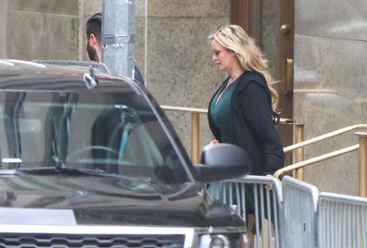Stormy Daniels leaves Manhattan Criminal Court after testifying at former President Donald Trump's trial for allegedly covering up hush money payments linked to extramarital affairs, in New York City, on May 9, 2024. (CHARLY TRIBALLEAU/AFP via Getty Images)