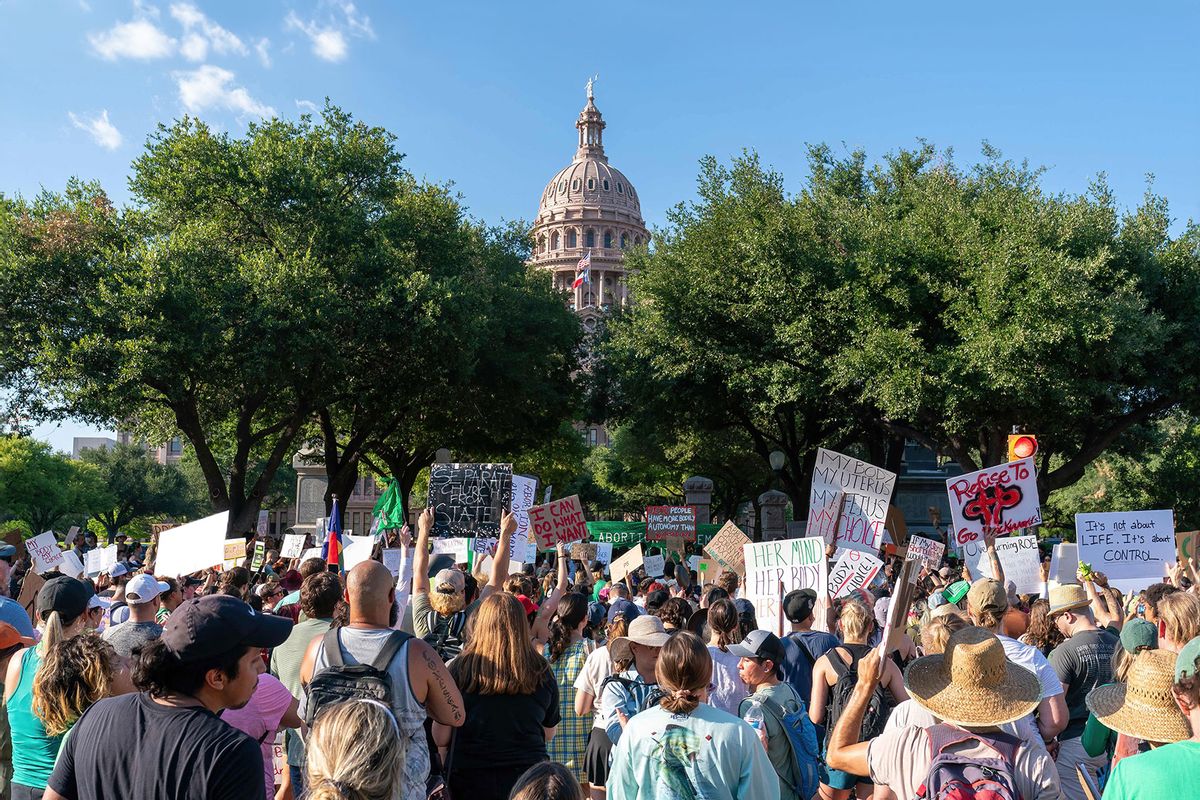 Abortion rights demonstrators gather near the State Capitol in Austin, Texas, June 25, 2022. (SUZANNE CORDEIRO/AFP via Getty Images)