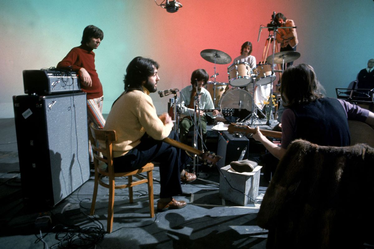 Paul McCartney, George Harrison, Ringo Starr and John Lennon in THE "The Beatles: Let It Be" (Ethan A. Russell/Apple Corps Ltd./Disney+)