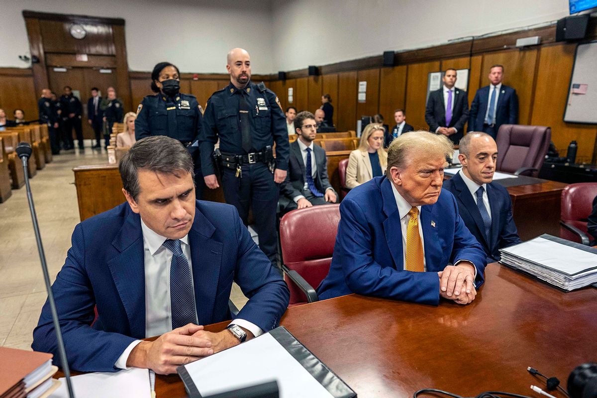 Former U.S. President Donald Trump attends his trial for allegedly covering up hush money payments at Manhattan Criminal Court on May 2, 2024 in New York City. (Mark Peterson-Pool/Getty Images)