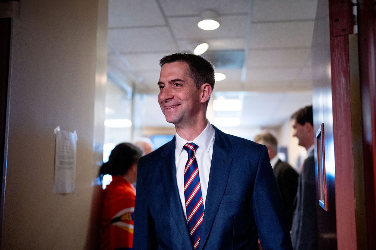 Sen. Tom Cotton (R-AR) arrives for a news conference on Capitol Hill on May 1, 2024 in Washington, DC. (Andrew Harnik/Getty Images)