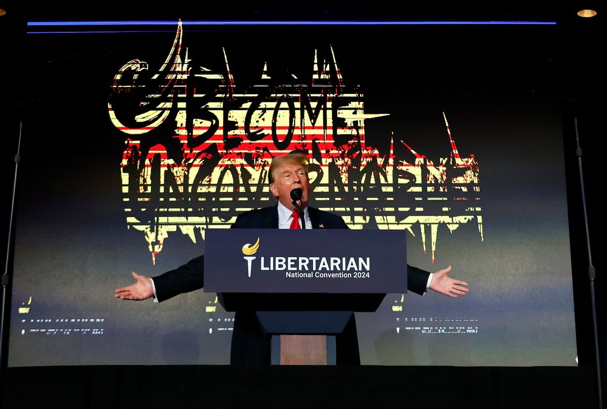 Former U.S. President and Republican presidential candidate Donald Trump addresses the Libertarian Party National Convention at the Washington Hilton on May 25, 2024 in Washington, DC (Chip Somodevilla/Getty Images)