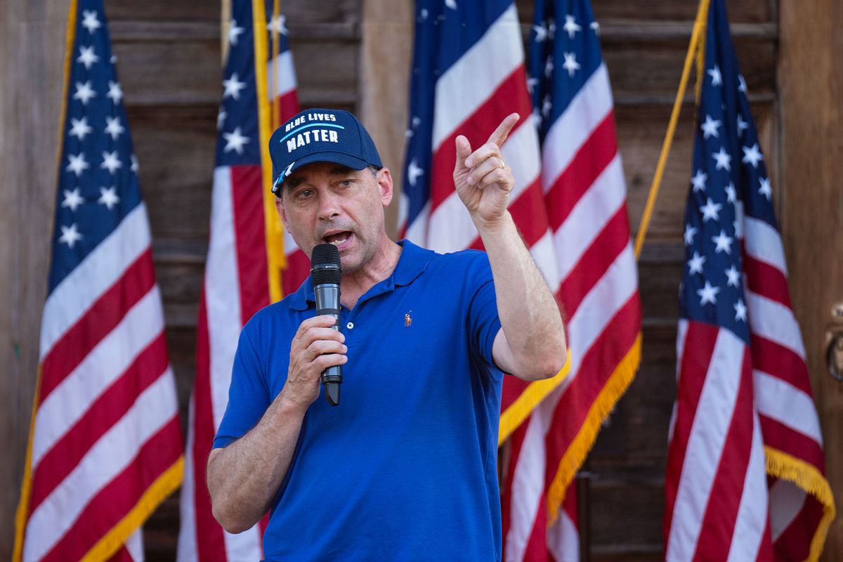 Rep. Bob Good, R-Va., speaks to supporters at his campaign rally in Louisa, Va., on Friday, June 14, 2024. (Bill Clark/CQ-Roll Call, Inc via Getty Images)