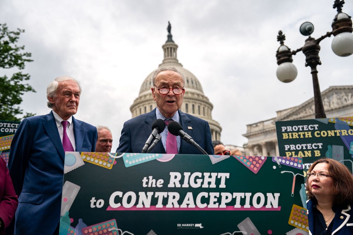 Senate Majority Leader Chuck Schumer (D-NY) speaks during a news conference on the Right to Contraception Act outside the U.S. Capitol on June 5, 2024 in Washington, DC. (Kent Nishimura/Getty Images)