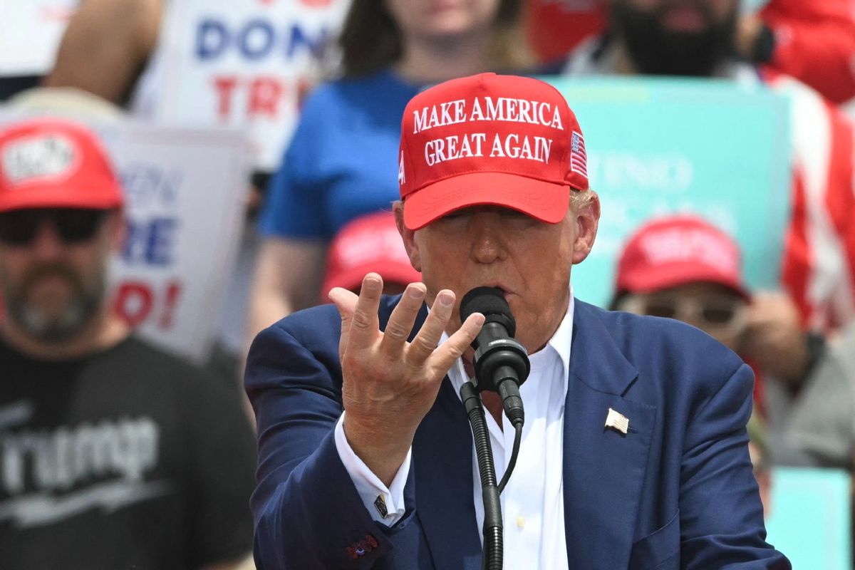 Former U.S. President and Republican presidential candidate Donald Trump speaks during a campaign rally at Sunset Park in Las Vegas, Nevada on June 9, 2024.  (JIM WATSON/AFP via Getty Images)