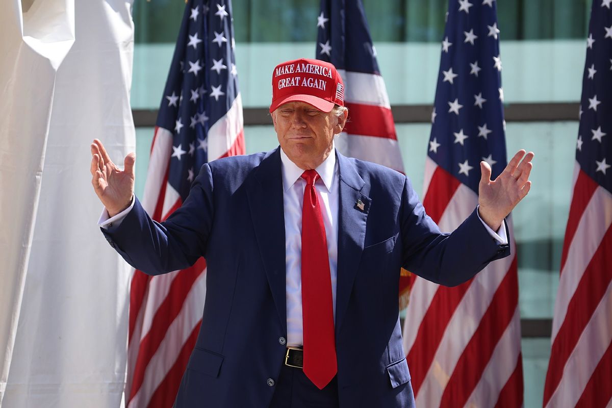 Republican presidential candidate former President Donald Trump arrives for a rally at Festival Park on June 18, 2024, in Racine, Wisconsin. (Scott Olson/Getty Images)