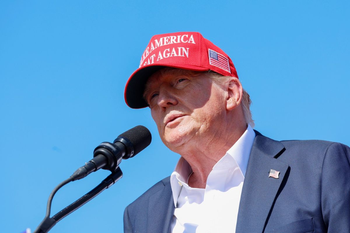 Republican presidential candidate, former U.S. President Donald Trump speaks during a rally at Greenbrier Farms on June 28, 2024 in Chesapeake, Virginia.  (Anna Moneymaker/Getty Images)