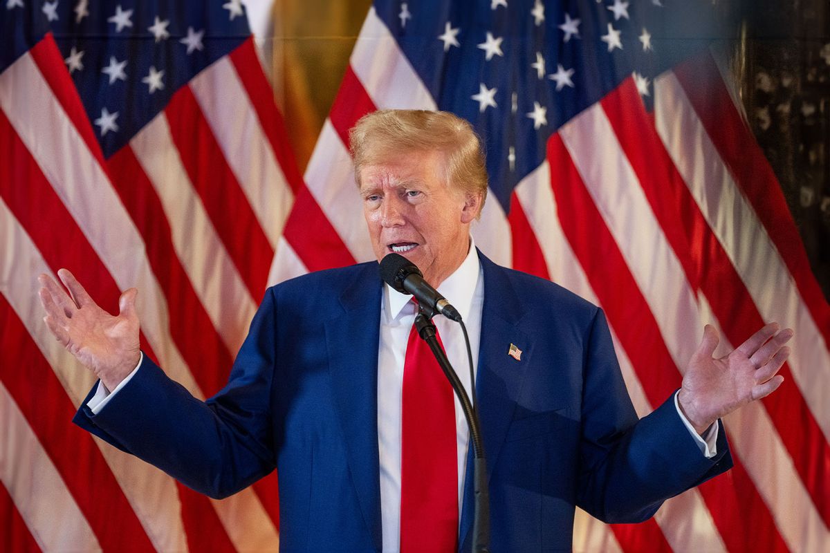 Former President and Republican Presidential candidate Donald Trump speaks during a press conference at Trump Tower on May 31, 2024 in New York City. (David Dee Delgado/Getty Images)