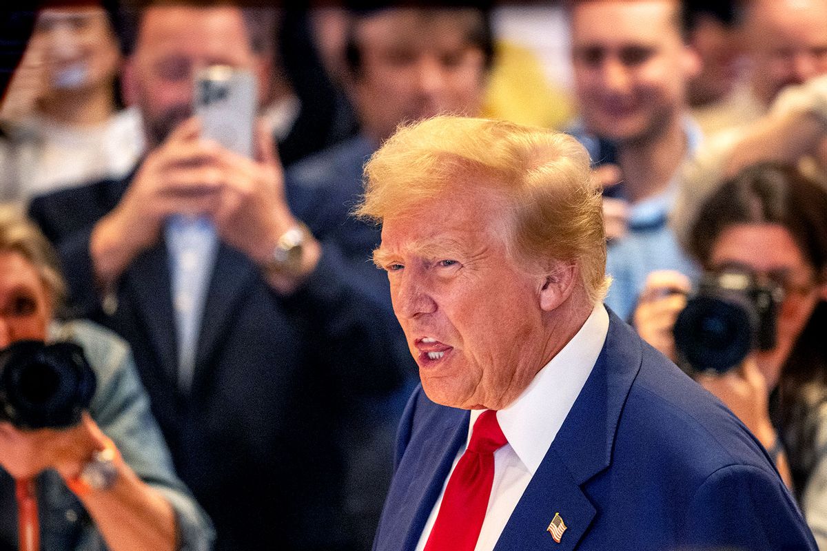 Former President and Republican Presidential candidate Donald Trump arrives to a press conference at Trump Tower on May 31, 2024 in New York City. (David Dee Delgado/Getty Images)