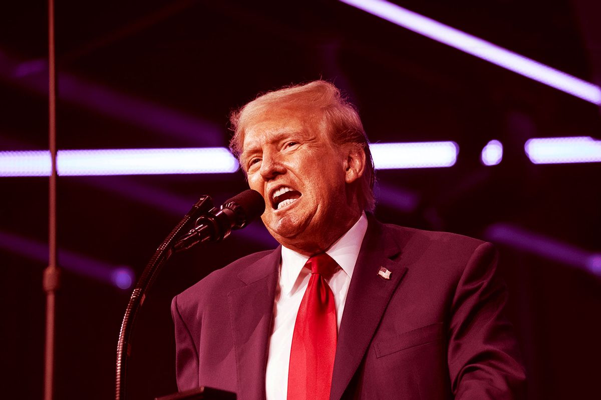 Former President Donald Trump gives the keynote address at Turning Point Action's "The People's Convention" on June 15, 2024 in Detroit, Michigan. (Bill Pugliano/Getty Images)