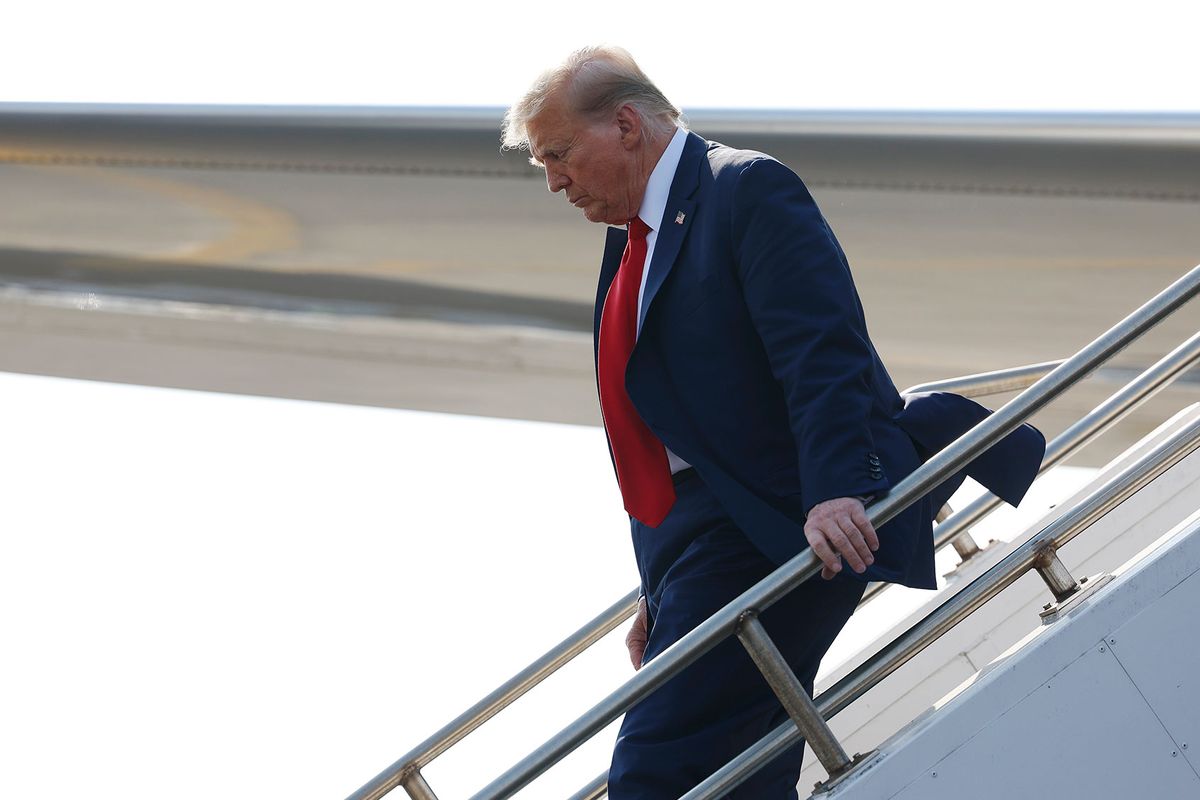 Republican presidential candidate, former U.S. President Donald Trump walks off the plane at the Philadelphia International Airport on June 22, 2024 in Philadelphia, Pennsylvania. (Anna Moneymaker/Getty Images)