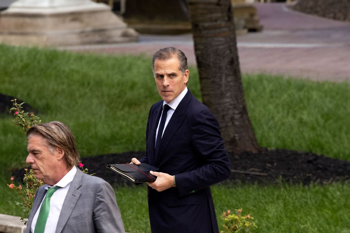 Hunter Biden (R), son of US President Joe Biden, exits the J. Caleb Boggs Federal Building on June 10, 2024 in Wilmington, Delaware. (RYAN COLLERD/AFP via Getty Images)