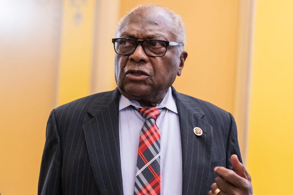Rep. Jim Clyburn, D-S.C., talks with reporters in the U.S. Capitol about the presidential debate between President Joe Biden and former President Donald Trump, on Friday, June 28, 2024. (Tom Williams/CQ-Roll Call, Inc via Getty Images)