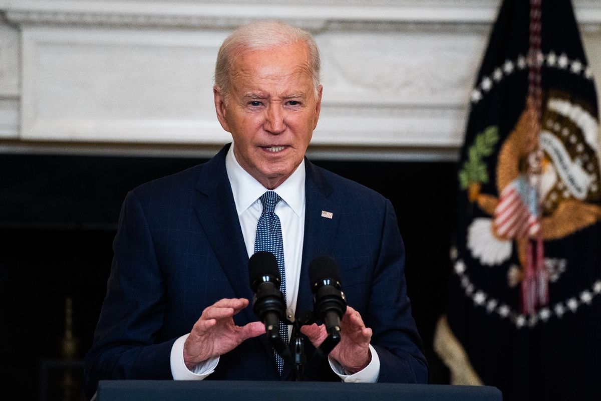 U.S. President Joe Biden delivers remarks on the War in Gaza and on former President Donald Trump's guilty verdict in the State Dining Room of the White House on Friday, May31, 2024.  (Demetrius Freeman/The Washington Post via Getty Images)