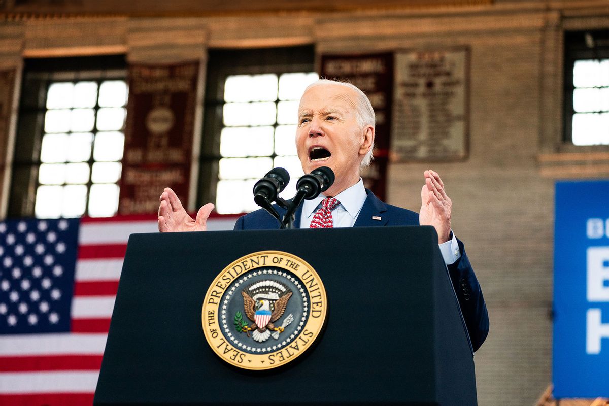 US President Joe Biden delivers remarks during a campaign event at Girard College in Philadelphia, Pa on Wednesday May 29, 2024. (Demetrius Freeman/The Washington Post via Getty Images)