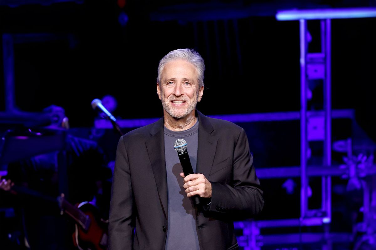 Jon Stewart performs onstage during 2023 Night of Too Many Stars benefiting NEXT for AUTISM at Beacon Theatre on December 11, 2023 in New York City. (Jamie McCarthy/Getty Images for Night of Too Many Stars)
