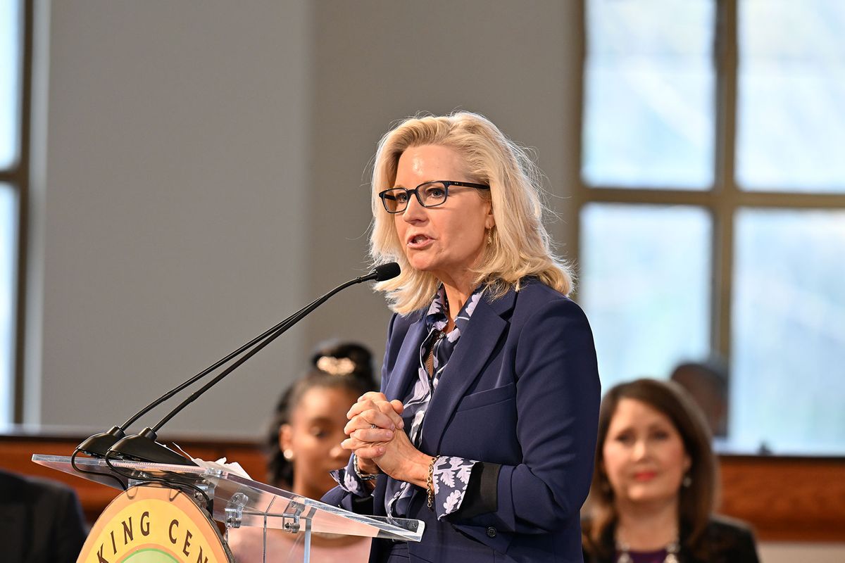 Former US Representative from Wyoming (R) Liz Cheney speaks onstage during the 2024 Martin Luther King, Jr. Beloved Community Commemorative Service at Ebenezer Baptist Church on January 15, 2024 in Atlanta, Georgia. (Paras Griffin/Getty Images)