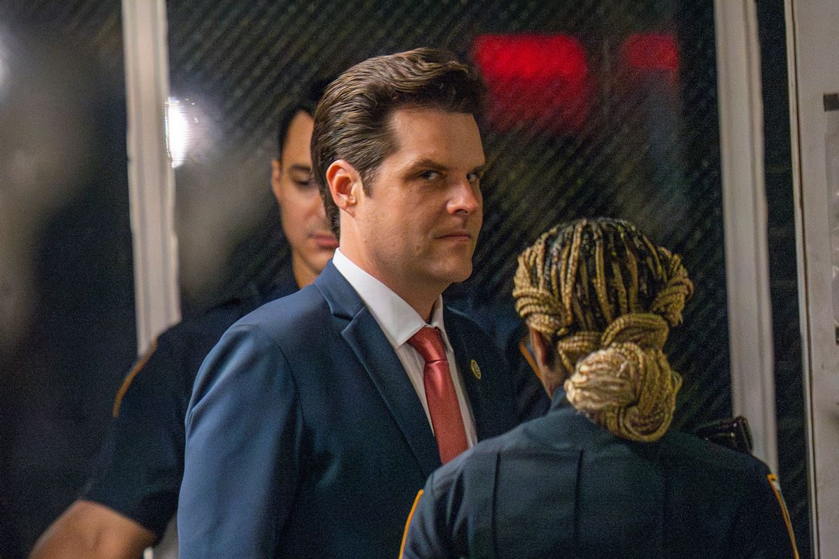 Rep. Matt Gaetz (R-FL) attends former U.S. President Donald Trump's trial for allegedly covering up hush money payments at Manhattan Criminal Court on May 16, 2024 in New York City. (Steven Hirsch-Pool/Getty Images)