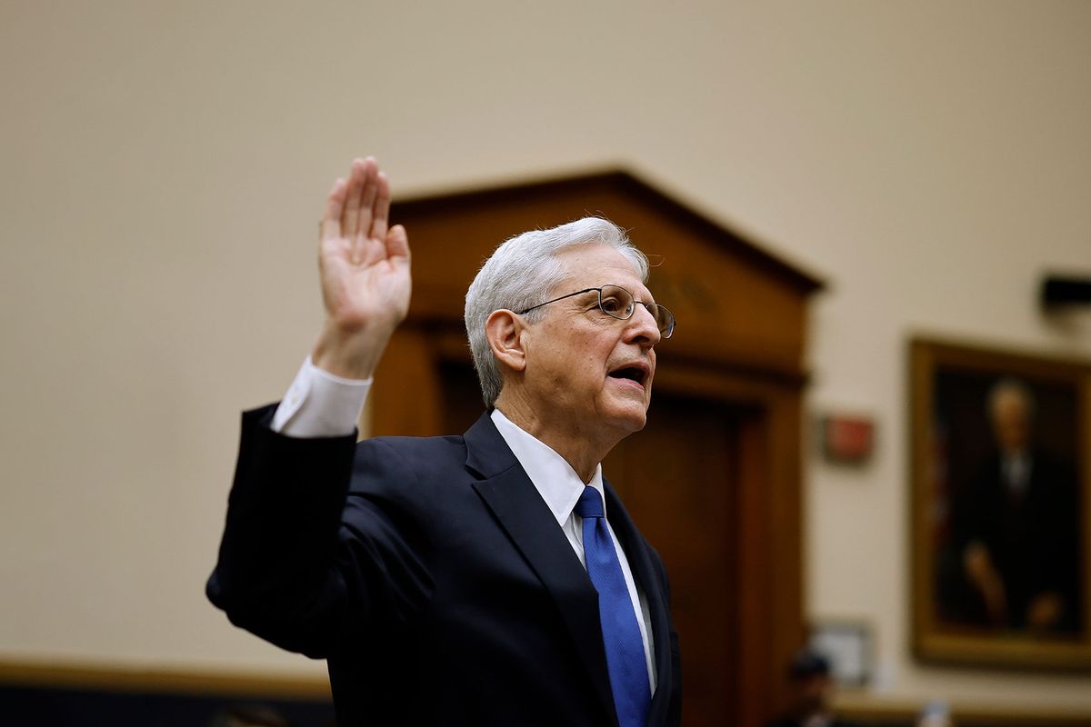 U.S. Attorney General Merrick Garland is sworn in while testifying before the House Judiciary Committee in the Rayburn House Office Building on Capitol Hill on June 04, 2024 in Washington, DC. (Chip Somodevilla/Getty Images)