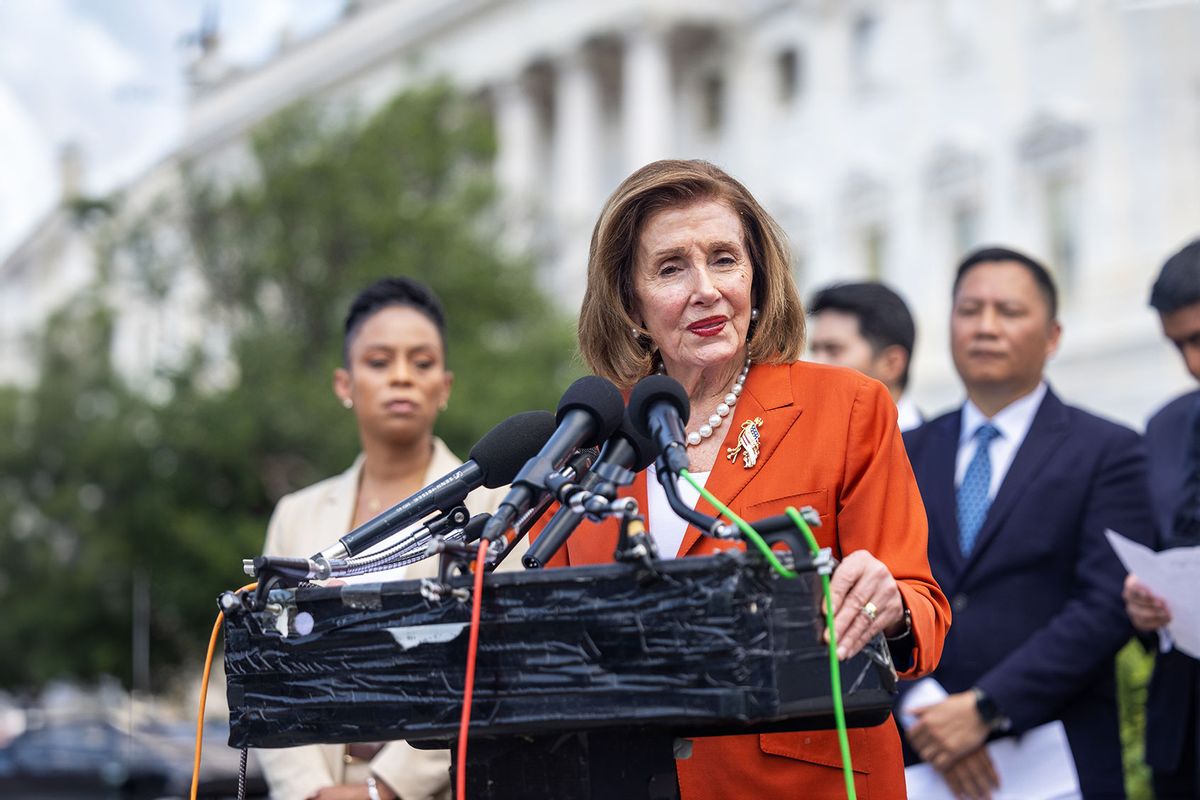 Speaker Emerita Nancy Pelosi (D-CA) speaks during a Capitol Hill news conference in Washington, DC on June 4, 2024. (Nathan Posner/Anadolu via Getty Images)