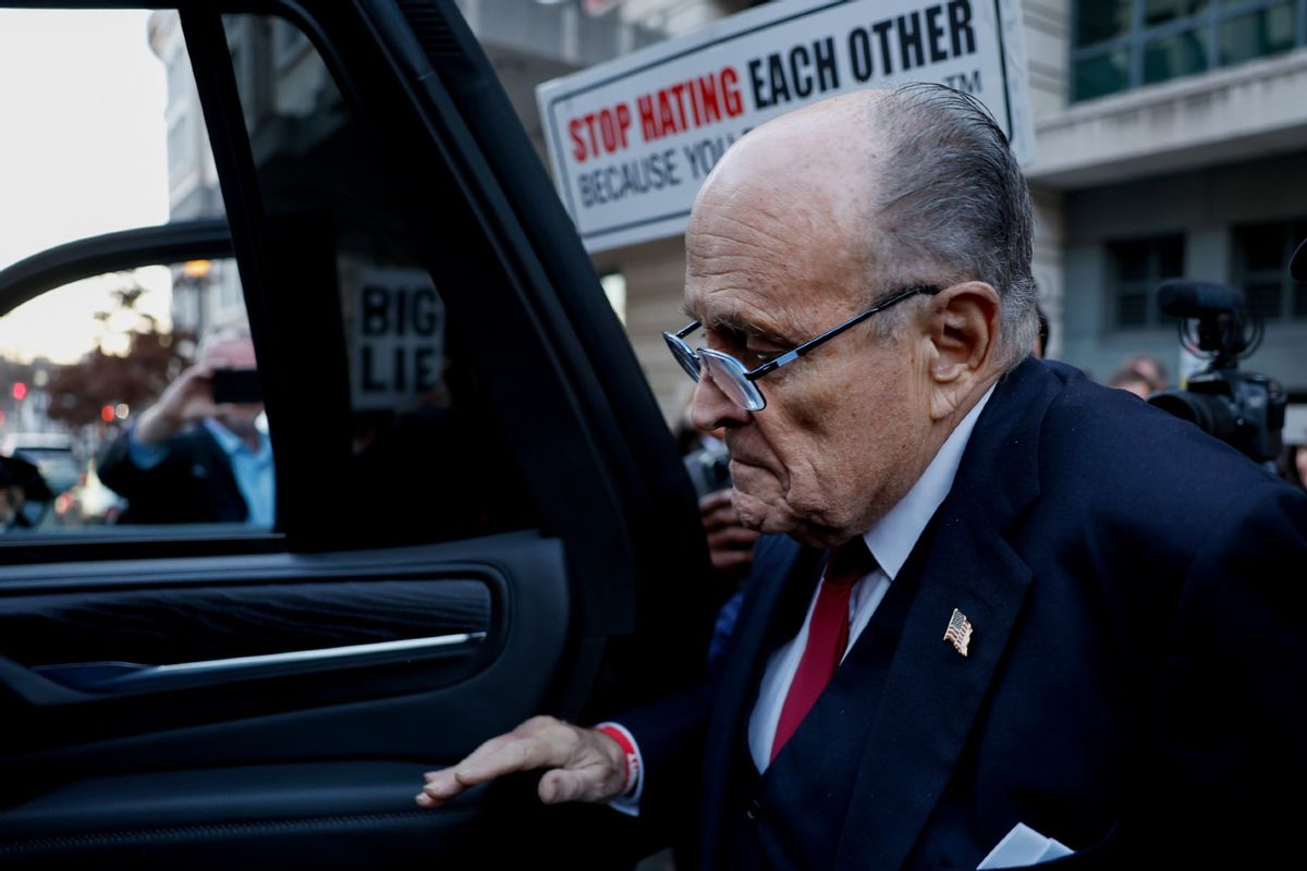 Rudy Giuliani, the former personal lawyer for former U.S. President Donald Trump, departs from the E. Barrett Prettyman U.S. District Courthouse after a verdict was reached in his defamation jury trial on December 15, 2023 in Washington, DC.  (Anna Moneymaker/Getty Images)