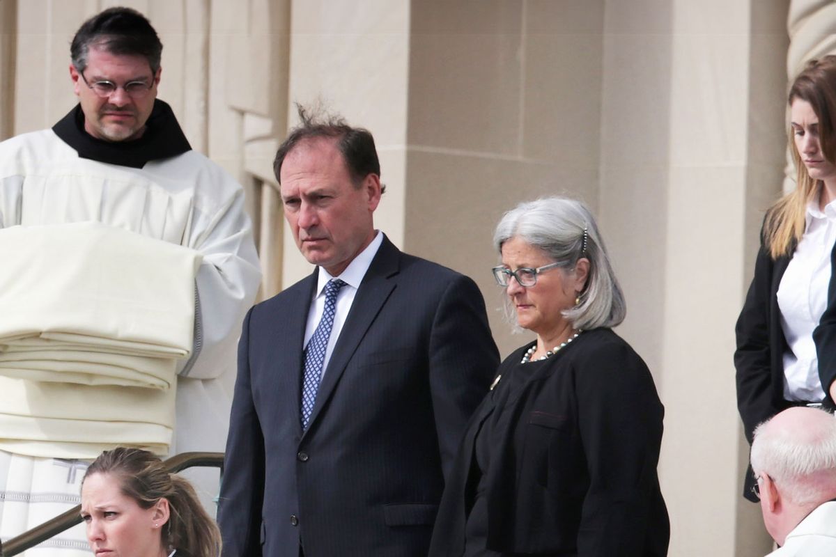 Justice Samuel Alito and his wife Martha Bomgardner leave the the Basilica of the National Shrine of the Immaculate Conception after attending Associate Justice Antonin Scalia's funeral February 20, 2016 in Washington, DC. (Chip Somodevilla/Getty Images)