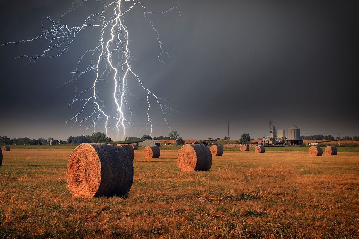 Straw bales and storm (Getty Images/BalazsKovacs)