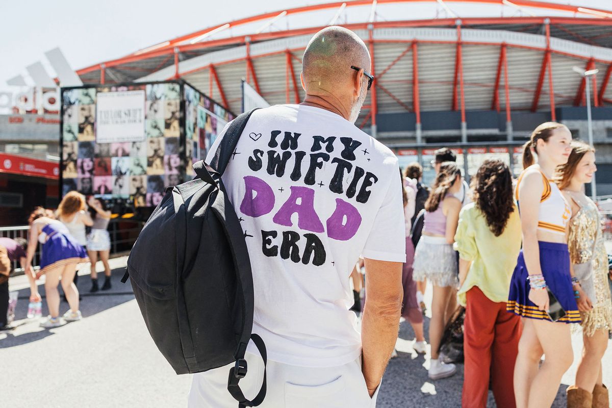 Fans gather around the stadium prior to the concert of American singer and songwriter Taylor Swift as part of her 'Eras Tour', at Estadio da Luz in Lisbon, on May 24, 2024. (ANDRE DIAS NOBRE/AFP via Getty Images)