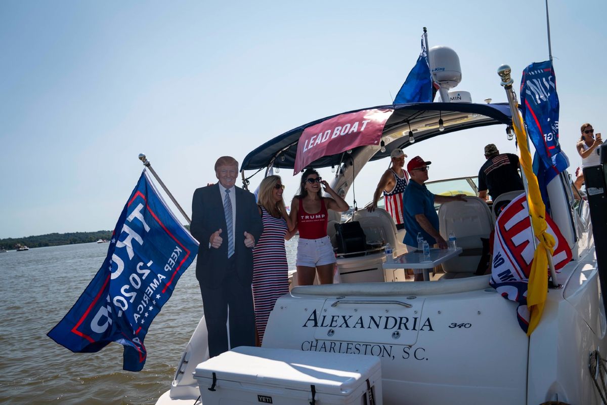 Supporters of Former President Donald Trump participate in the "Nation's Capital Trumptilla Boat Parade" on the Potomac River on September 6, 2020, in Washington, DC.  (Sarah Silbiger/Getty Images)