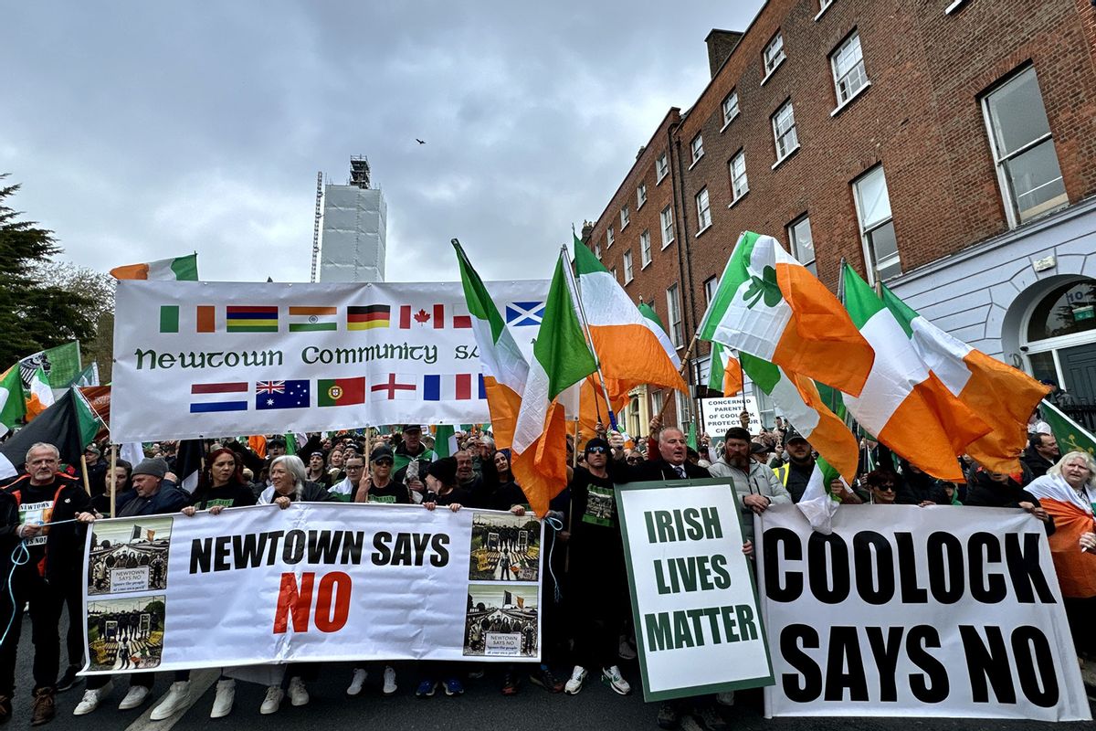 A large crowd gathers for an Anti-Mass Immigration protest, marching from Dublin's Gardens of Remembrance through the city center, in Dublin, Ireland on May 6, 2024. (Mostafa Darwish/Anadolu via Getty Images)