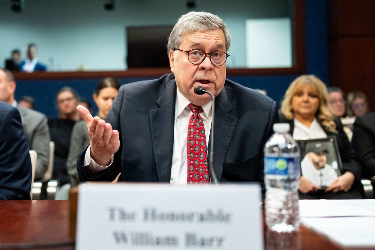 Former United States Attorney General Bill Barr testifies during the Select Committee on the Chinese Communist Party hearing on "The CCP's Role in the Fentanyl Crisis" in the U.S. Capitol in Washington on Tuesday, April 16, 2024. (Bill Clark/CQ-Roll Call, Inc via Getty Images)