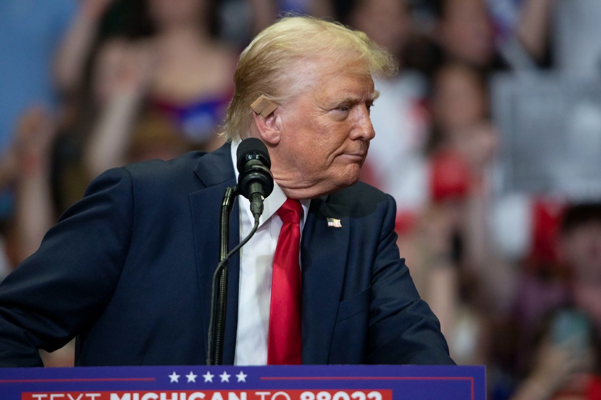 Republican Presidential nominee former President Donald J. Trump holds his first public campaign rally with his running mate, Vice Presidential nominee U.S. Senator J.D. Vance (R-OH) , at the Van Andel Arena on July 20, 2024 in Grand Rapids, Michigan. (Bill Pugliano/Getty Images)