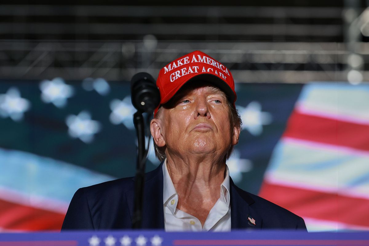 Former U.S. President Donald Trump speaks at a campaign rally at the Trump National Doral Golf Club on July 09, 2024 in Doral, Florida. Trump continues to campaign across the country. (Joe Raedle/Getty Images)