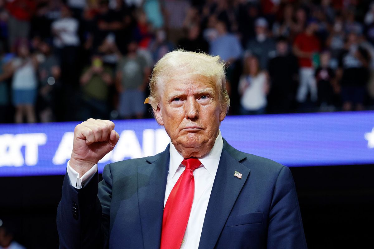 Republican presidential nominee, former U.S. President Donald Trump speaks during a campaign rally at the Van Andel Arena on July 20, 2024 in Grand Rapids, Michigan. (Anna Moneymaker/Getty Images)