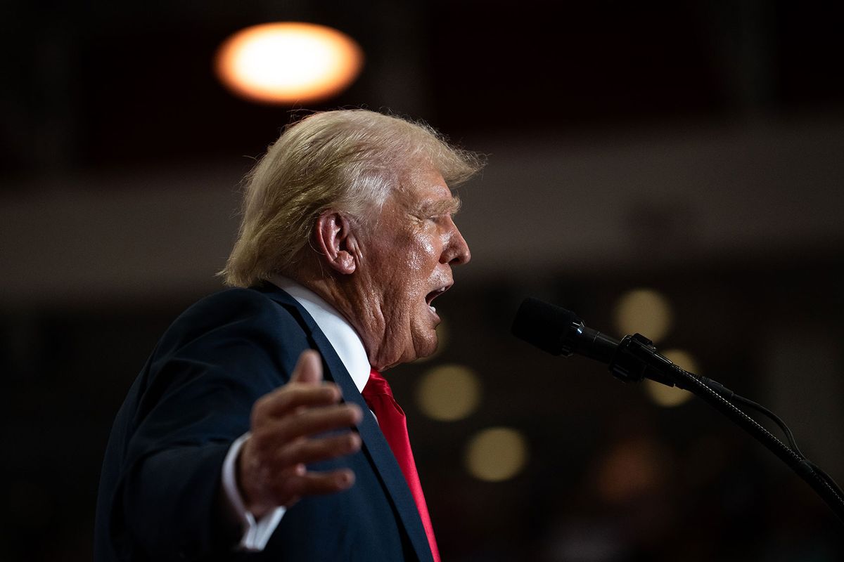 U.S. Republican Presidential nominee former President Donald Trump leaves the stage after speaking during a rally at Herb Brooks National Hockey Center on July 27, 2024 in St Cloud, Minnesota. (Stephen Maturen/Getty Images)