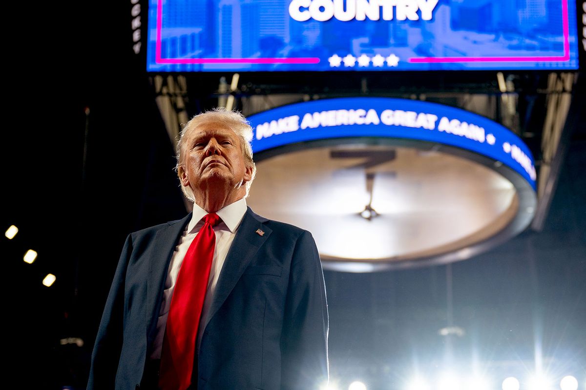 U.S. Republican Presidential nominee former President Donald Trump arrives at his campaign rally at the Bojangles Coliseum on July 24, 2024 in Charlotte, North Carolina. (Brandon Bell/Getty Images)