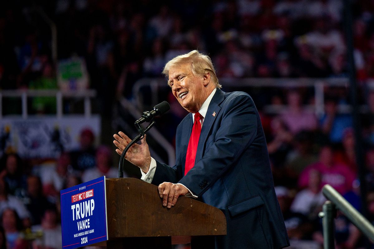 U.S. Republican Presidential nominee former President Donald Trump speaks to attendees during his campaign rally at the Bojangles Coliseum on July 24, 2024 in Charlotte, North Carolina. (Brandon Bell/Getty Images)