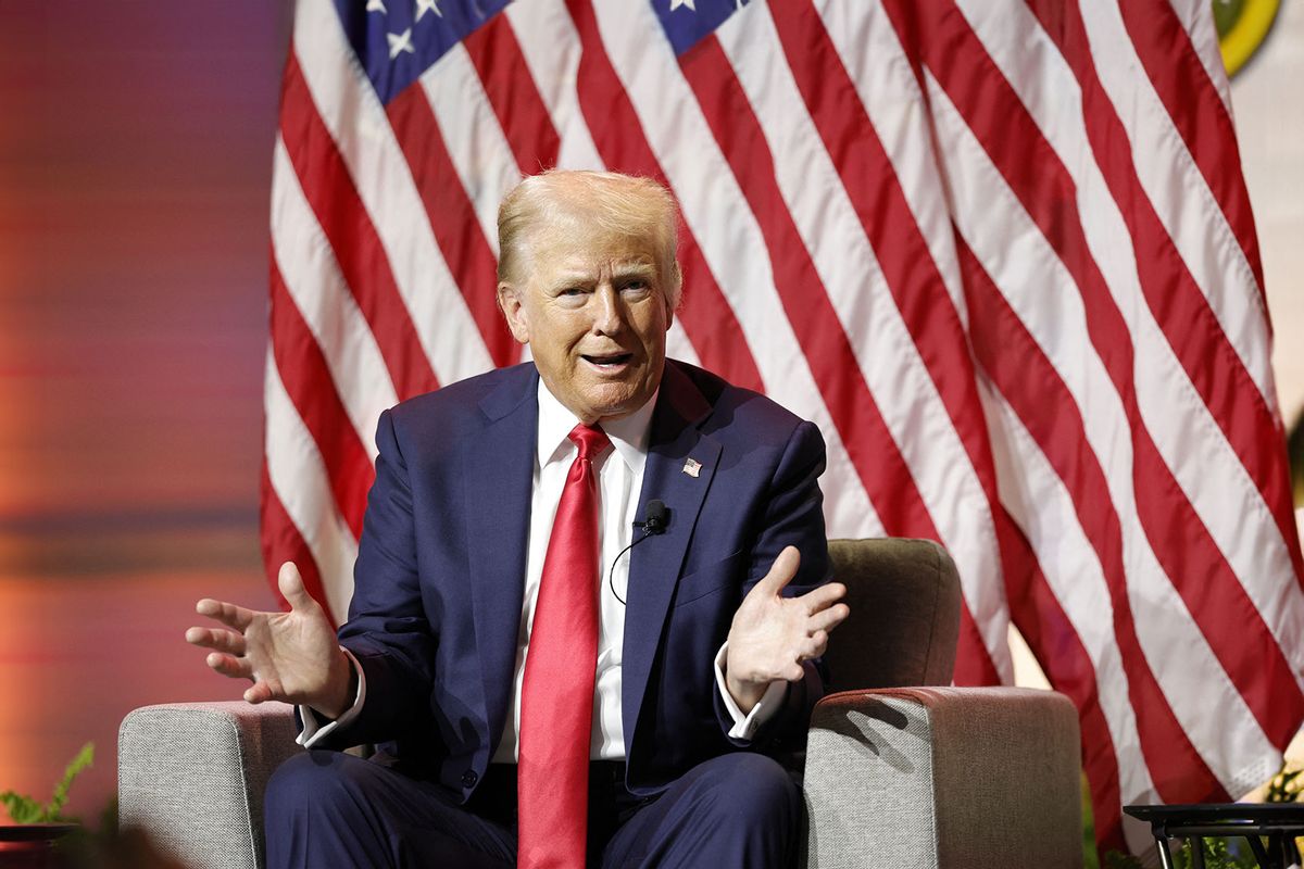 Former US President and 2024 Republican presidential nominee Donald Trump answers questions during the National Association of Black Journalists annual convention in Chicago, Illinois, on July 31, 2024. (KAMIL KRZACZYNSKI/AFP via Getty Images)