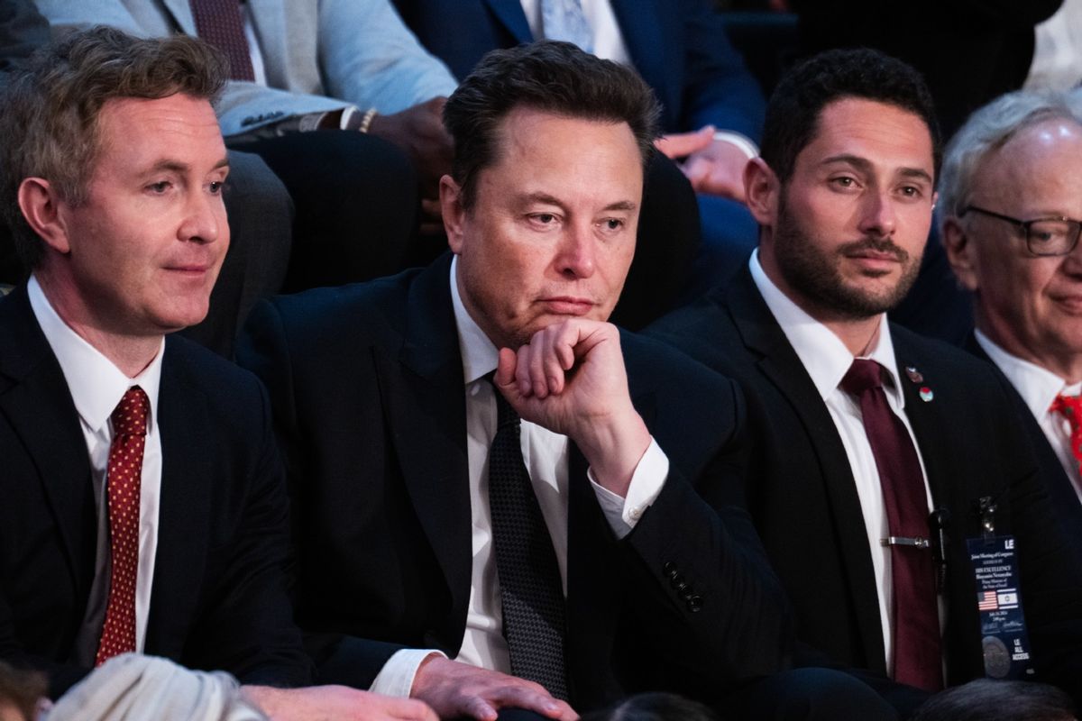 Elon Musk listens to Israeli Prime Minister Benjamin Netanyahu address a joint meeting of Congress in the House chamber of the U.S. Capitol on Wednesday, July 24, 2024.  (Tom Williams/CQ-Roll Call, Inc via Getty Images)