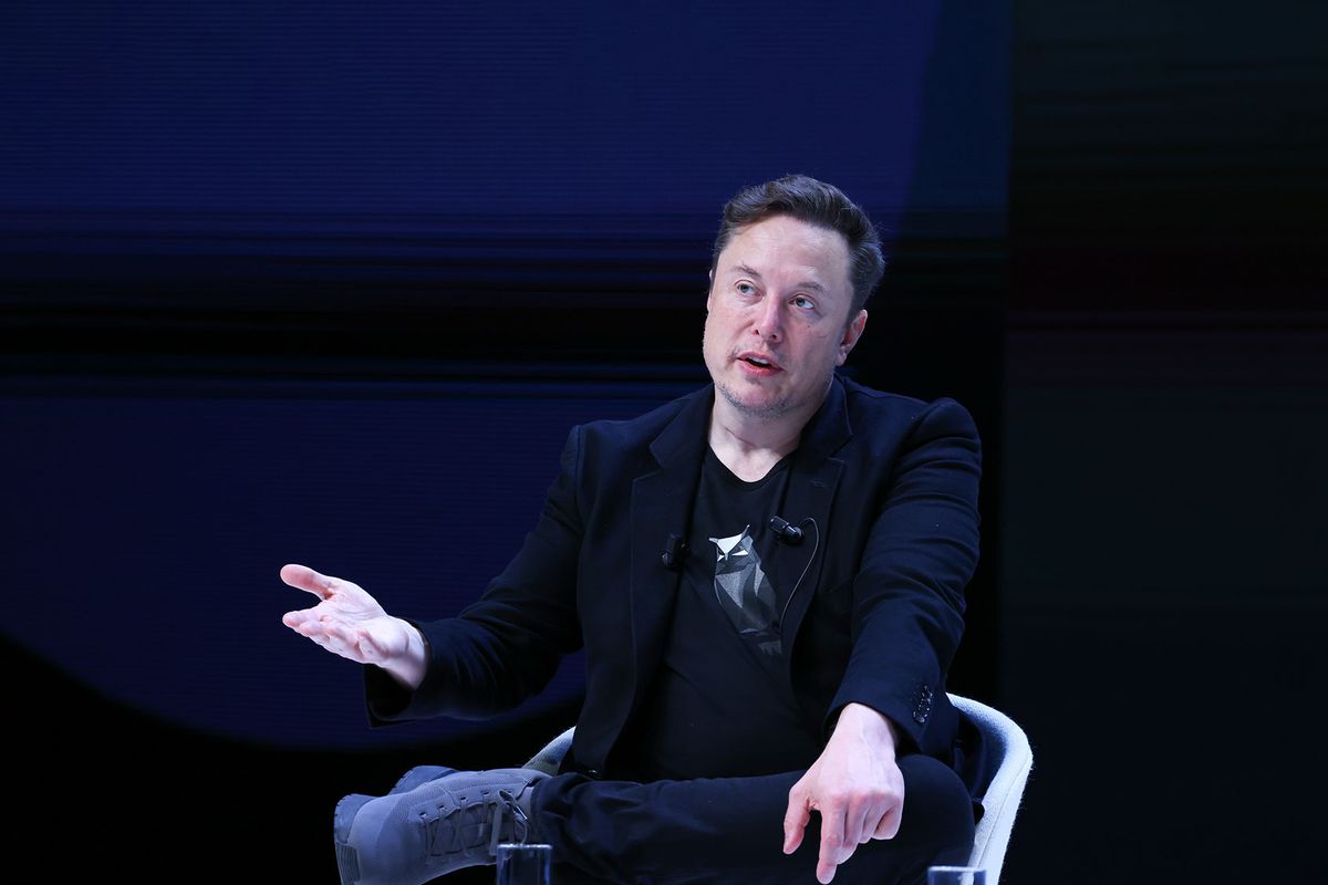 Elon Musk attends 'Exploring the New Frontiers of Innovation: Mark Read in Conversation with Elon Musk' session during the Cannes Lions International Festival Of Creativity 2024 - Day Three on June 19, 2024 in Cannes, France. (Marc Piasecki/Getty Images)