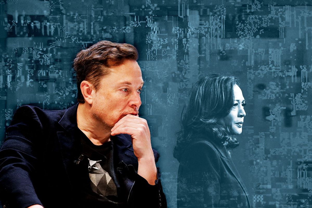 Elon Musk and Kamala Harris (Photo illustration by Salon/Getty Images)