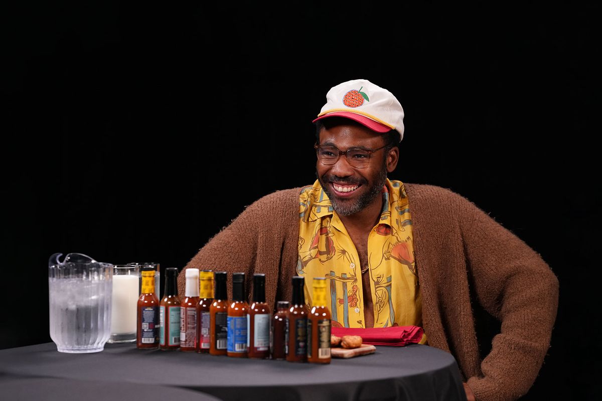 Donald Glover on “Hot Ones” (Photo courtesy of First We Feast)