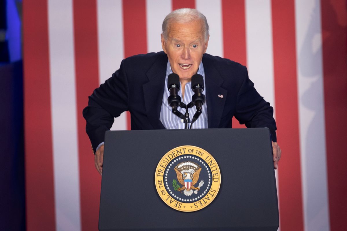 President Joe Biden speaks to supporters during a campaign rally at Sherman Middle School on July 05, 2024 in Madison, Wisconsin. (Scott Olson/Getty Images)