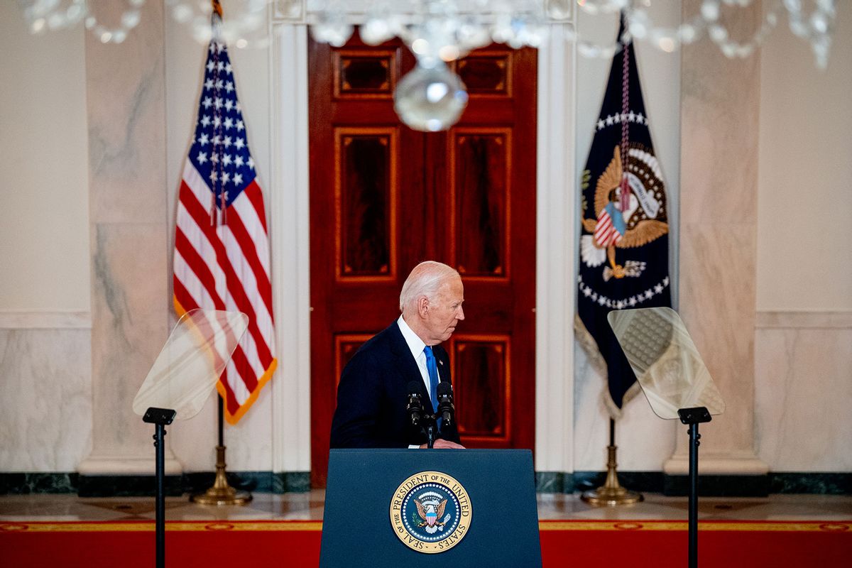 U.S. President Joe Biden departs after speaking to the media following the Supreme Court's ruling on charges against former President Donald Trump that he sought to subvert the 2020 election, at the White House on July 1, 2024 in Washington, DC. (Andrew Harnik/Getty Images)