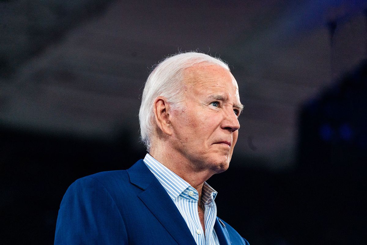 US President Joe Biden during a campaign event at The North Carolina State Fairgrounds in Raleigh, NC on Friday, June 28, 2024. (Demetrius Freeman/The Washington Post via Getty Images)