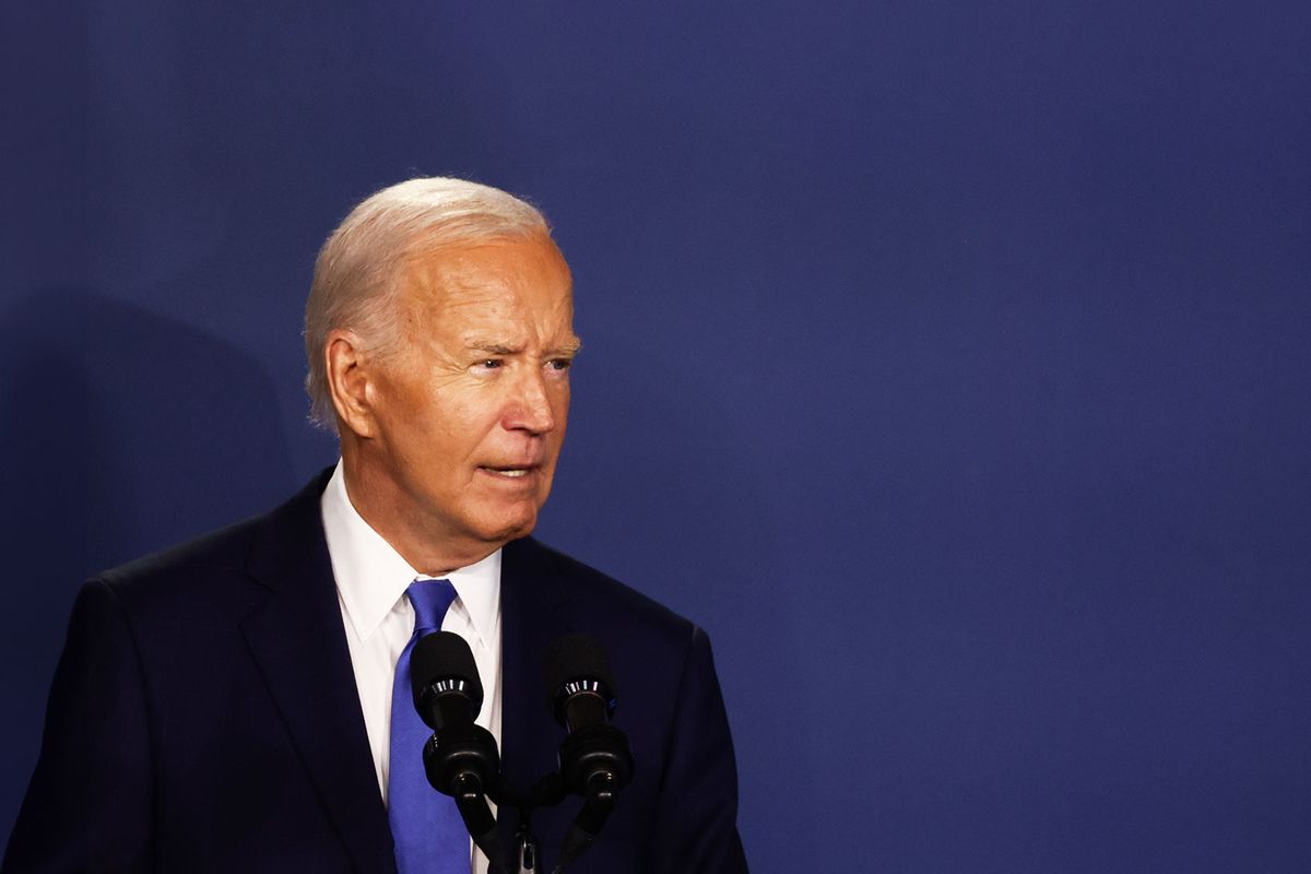 President of United States Joe Biden at the Ukraine Compact during the final day of the NATO Summit in Washington DC, United States on July 11, 2024. (Jakub Porzycki/NurPhoto via Getty Images)